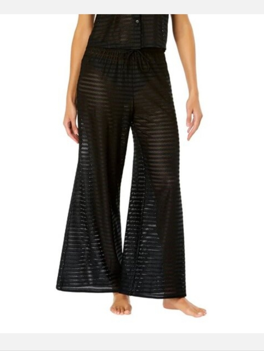 Hurley Semi-Sheer Crochet Fabric Beach Pants M Wide Leg Cover-up Pull-on Coastal
